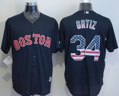Red Sox #34 David Ortiz Navy Blue USA Flag Fashion Stitched MLB Jersey